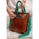 Cowhide Tooling Carving Fringe Bag - Image 7