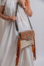 Cowhide Tooling Carving Fringe Bag - Image 5
