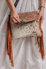 Cowhide Tooling Carving Fringe Bag - Image 6