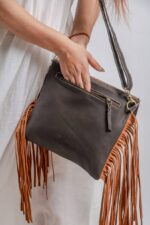 Cowhide Tooling Carving Fringe Bag - Image 7