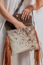 Cowhide Tooling Carving Fringe Bag - Image 4