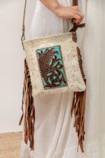 Cowhide Tooling Carving Fringe Bag - Image 3