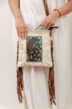 Cowhide Tooling Carving Fringe Bag - Image 4