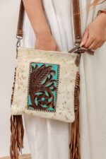 Cowhide Tooling Carving Fringe Bag - Image 5