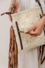 Cowhide Tooling Carving Fringe Bag - Image 6