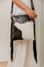 Cowhide Tooling Carving Fringe Bag - Image 3