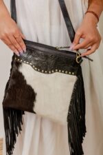Cowhide Tooling Carving Fringe Bag - Image 5