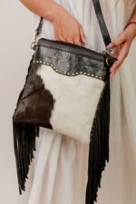 Cowhide Tooling Carving Fringe Bag - Image 6