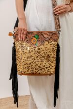 Cowhide Tooling Carving Fringe Bag - Image 3