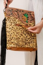 Cowhide Tooling Carving Fringe Bag - Image 4
