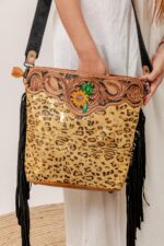 Cowhide Tooling Carving Fringe Bag - Image 5