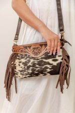 Cowhide Tooling Carving Fringe Bag - Image 3