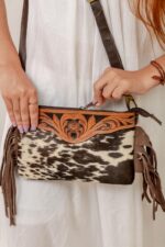 Cowhide Tooling Carving Fringe Bag - Image 5