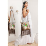 Cowhide Tooling Carving Fringe Bag - Image 2