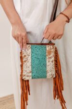 Cowhide Tooling Carving Fringe Bag - Image 3