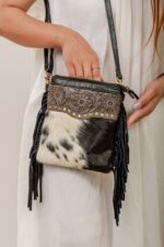 Cowhide Tooling Carving Fringe Bag - Image 6