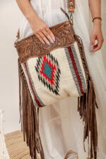 Cowhide Tooling Carving Fringe Bag - Image 3