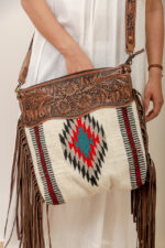 Cowhide Tooling Carving Fringe Bag - Image 5