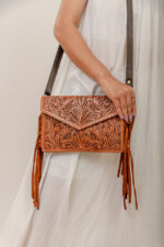 Cowhide Tooling Carving Fringe Bag - Image 8