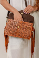 Cowhide Tooling Carving Fringe Bag - Image 7