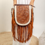 Cowhide Tooling Carving Fringe Bag - Image 8