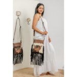 Cowhide Tooling Carving Fringe Bag