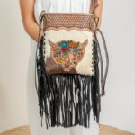 Cowhide Tooling Carving Fringe Bag - Image 7