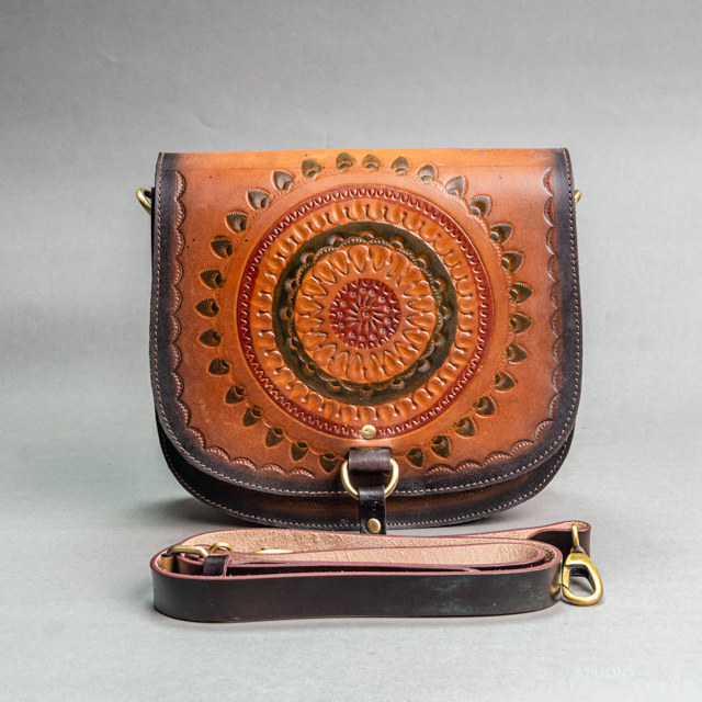 14075-1.jpg Cowhide Tooling Carving Fringe Bag - Image 1