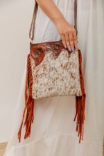 Cowhide Tooling Carving Fringe Bag - Image 3