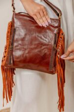 Cowhide Tooling Carving Fringe Bag - Image 5