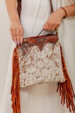 Cowhide Tooling Carving Fringe Bag - Image 6