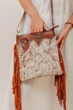 Cowhide Tooling Carving Fringe Bag - Image 7