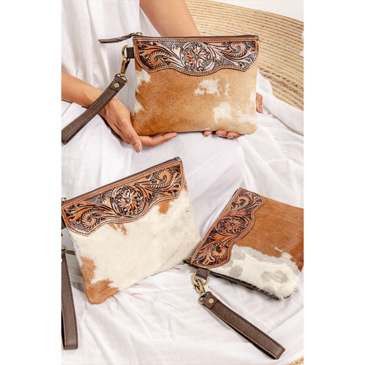 14108-1.jpg Cowhide Tooling Carving Clutch - Image 1