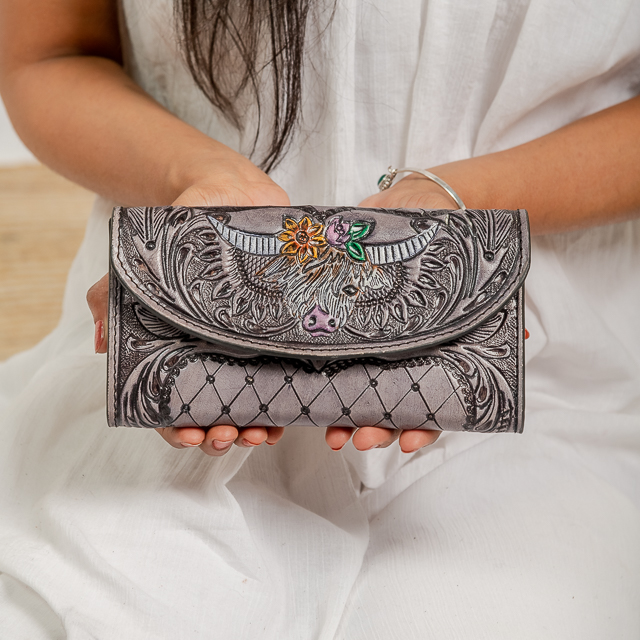 14116-1.jpg Cowhide Tooling Carving Wallet - Image 1