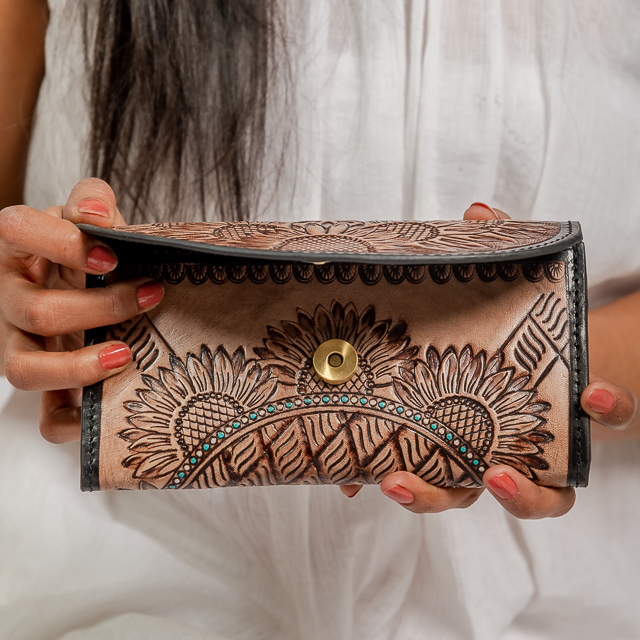 14119-4.jpg Cowhide Tooling Carving Wallet - Image 1