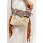 Cowhide Tooling Carving Fringe Bag