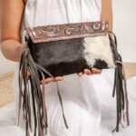 Cowhide Tooling Carving Fringe Bag - Image 4