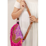 Dark Pink Cowhide Fringe Bag - Image 4