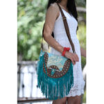 Horn Turquoise Cowhide Fringe Bag - Image 5