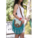 Horn Turquoise Cowhide Fringe Bag - Image 6