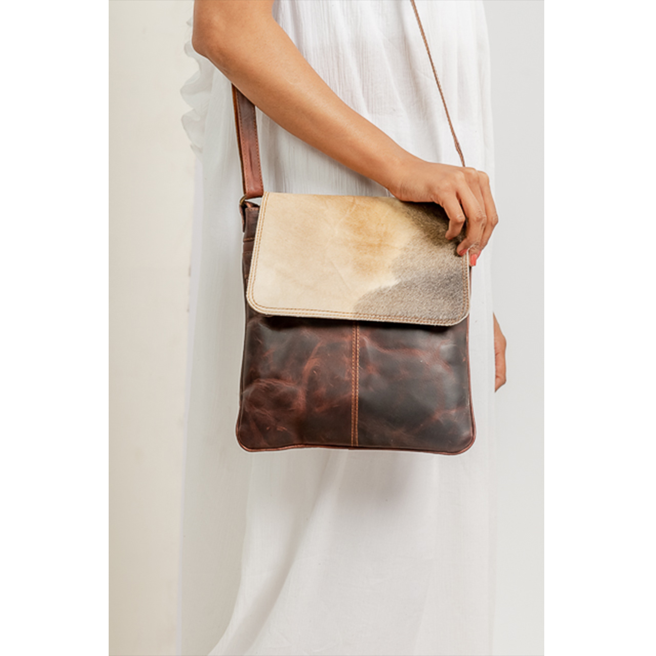 19082-1.jpg Men Leather Cowhide Sling Bag - Image 1