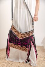 Cowhide Tooling Carving Fringe Bag