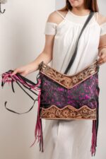 Cowhide Tooling Carving Fringe Bag - Image 3