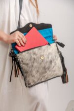 Cowhide Tooling Carving Fringe Bag - Image 4