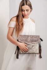 Cowhide Tooling Carving Fringe Bag - Image 5